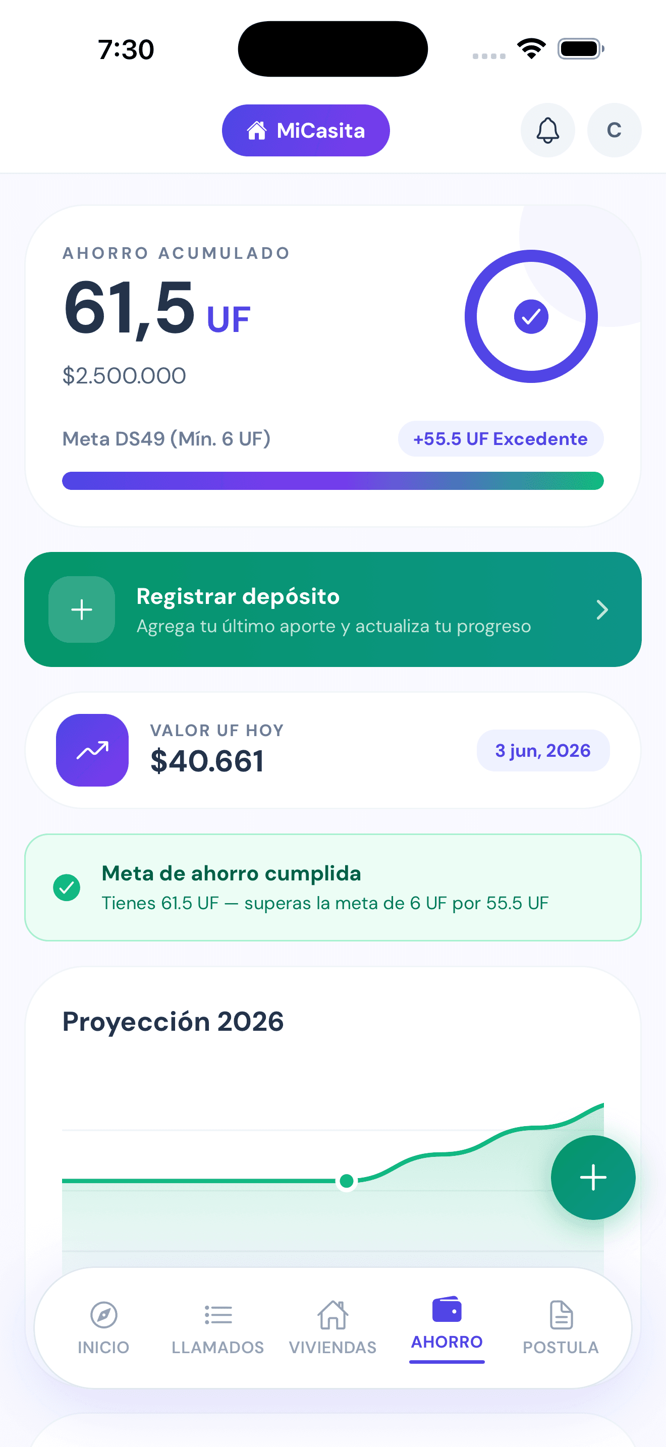 Seguimiento de ahorro en UF